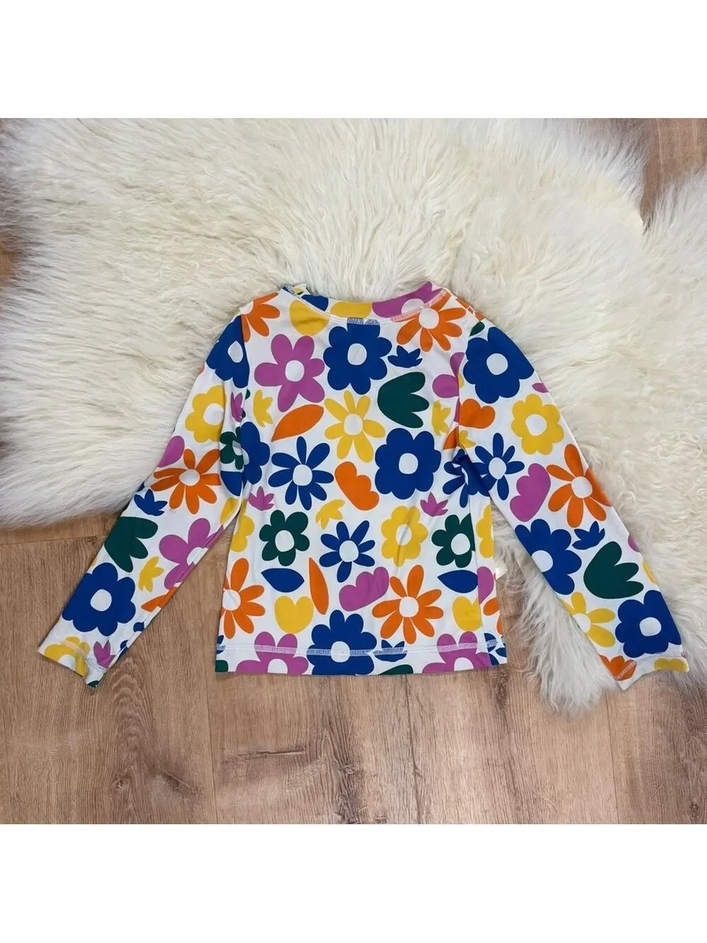 Hanna Andersson Girls Long‎ Sleeve Swim Rashguard Flower Print on White Size 6/7